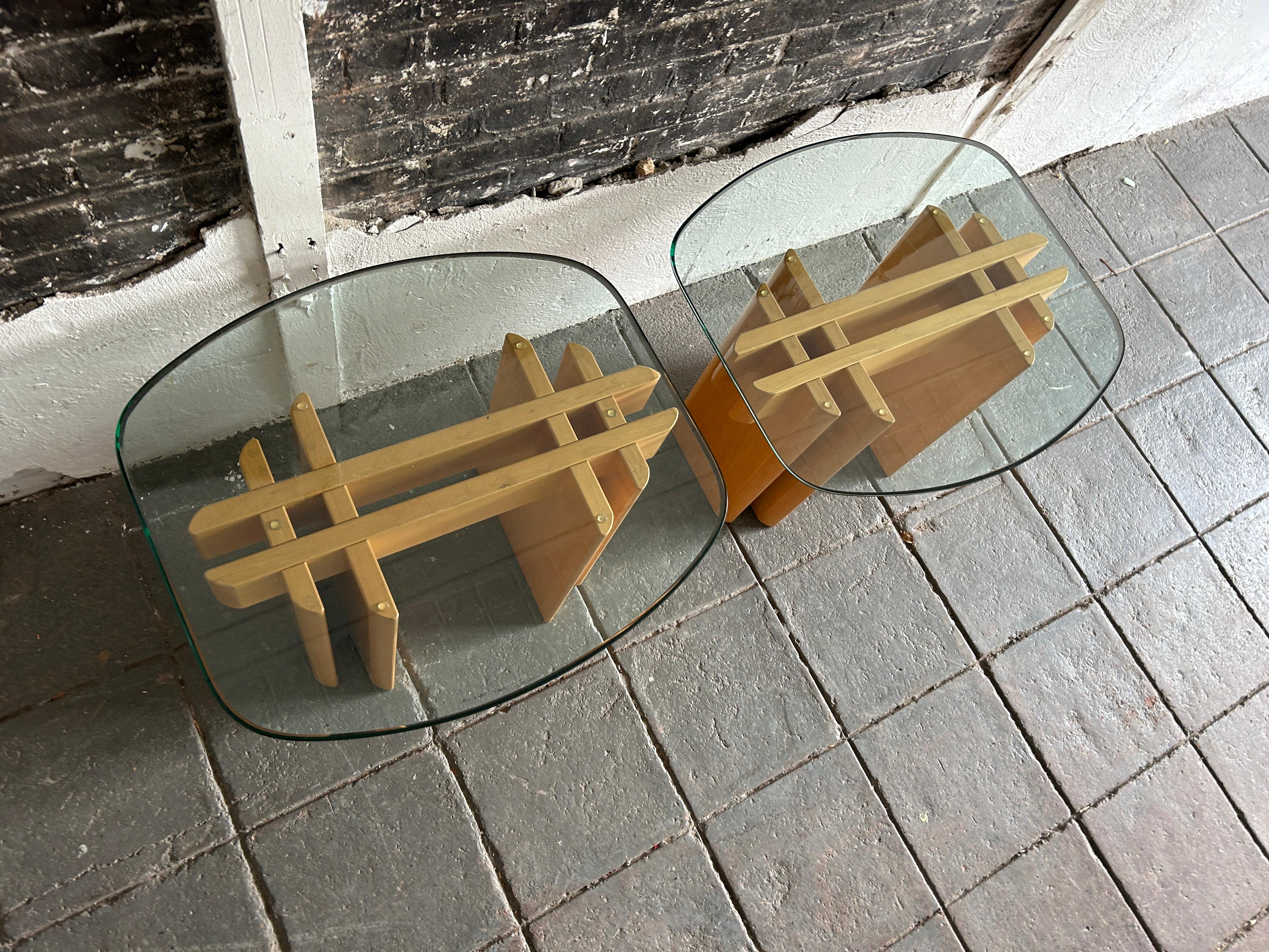 Glass Pair of Table Gustav Gaarde birch and glass end tables For Sale