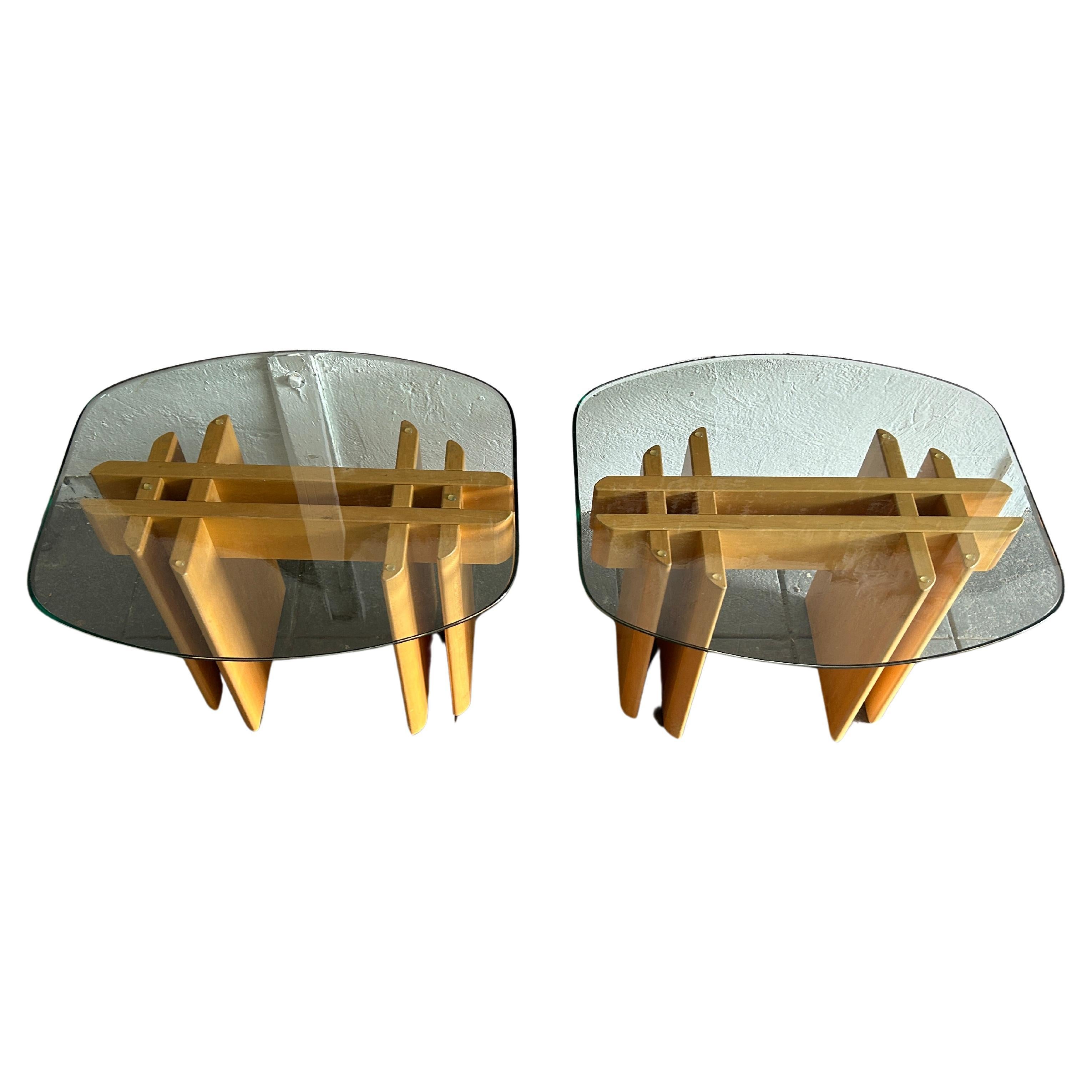 Pair of Table Gustav Gaarde birch and glass end tables For Sale