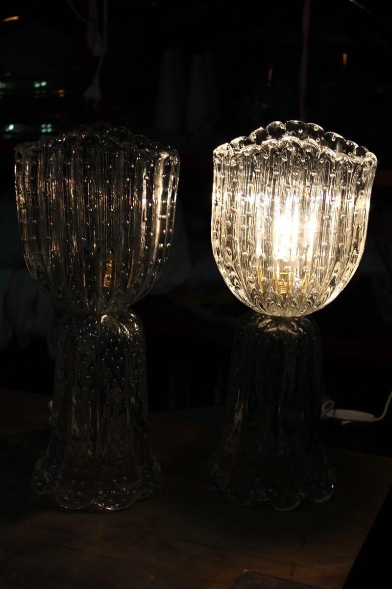 Pair of Table Lamp Barovier 1940s Italian Design Air Bubbles Inside Murano Glass 5