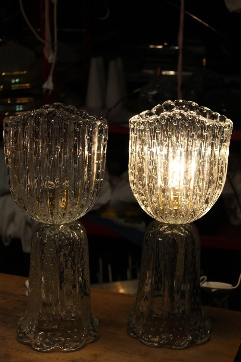 Pair of Table Lamp Barovier 1940s Italian Design Air Bubbles Inside Murano Glass 6