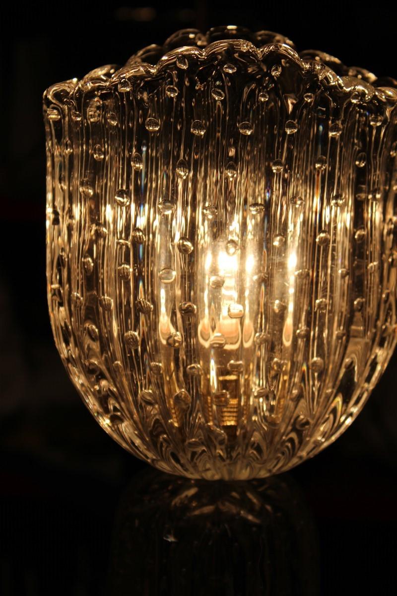 Pair of Table Lamp Barovier 1940s Italian Design Air Bubbles Inside Murano Glass 7
