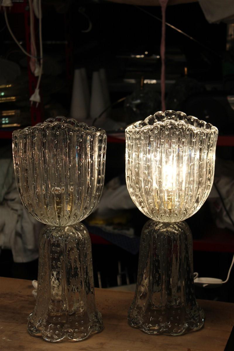 Pair of Table Lamp Barovier 1940s Italian Design Air Bubbles Inside Murano Glass 9