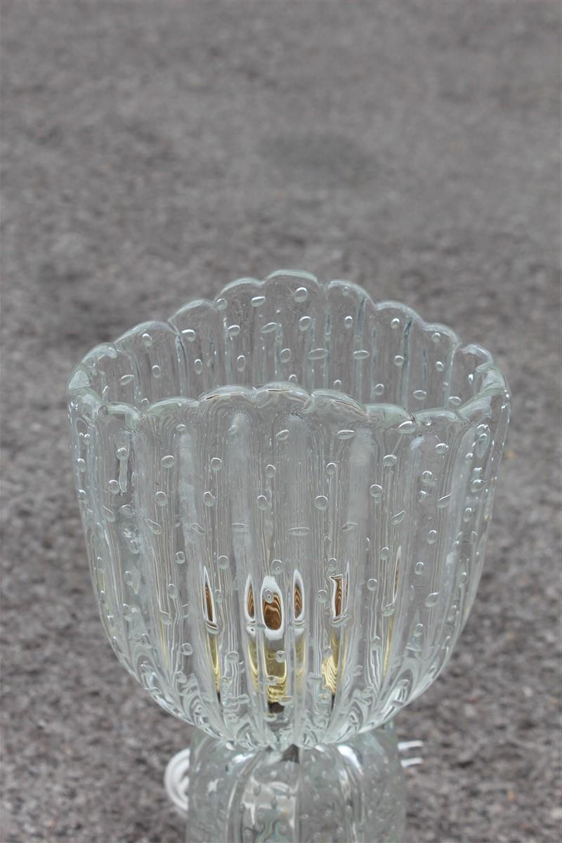 Mid-Century Modern Pair of Table Lamp Barovier 1940s Italian Design Air Bubbles Inside Murano Glass