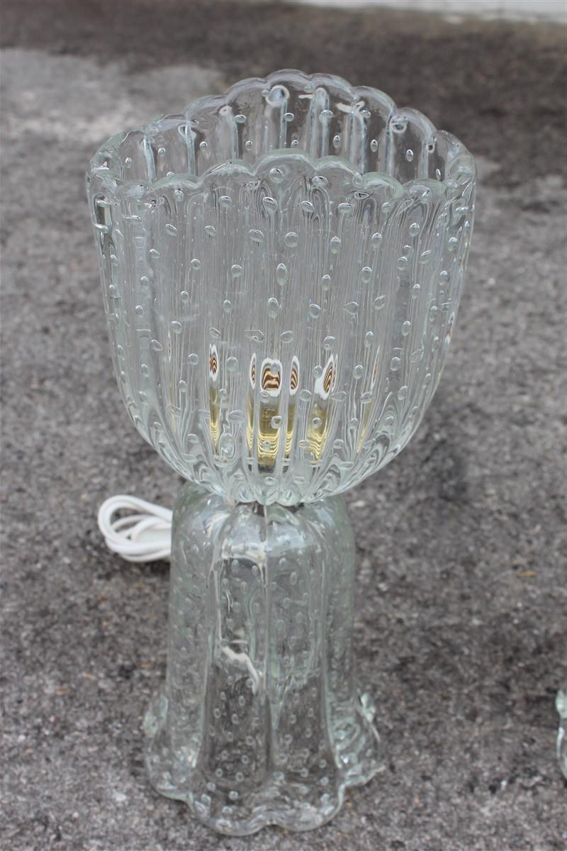 Pair of Table Lamp Barovier 1940s Italian Design Air Bubbles Inside Murano Glass 1