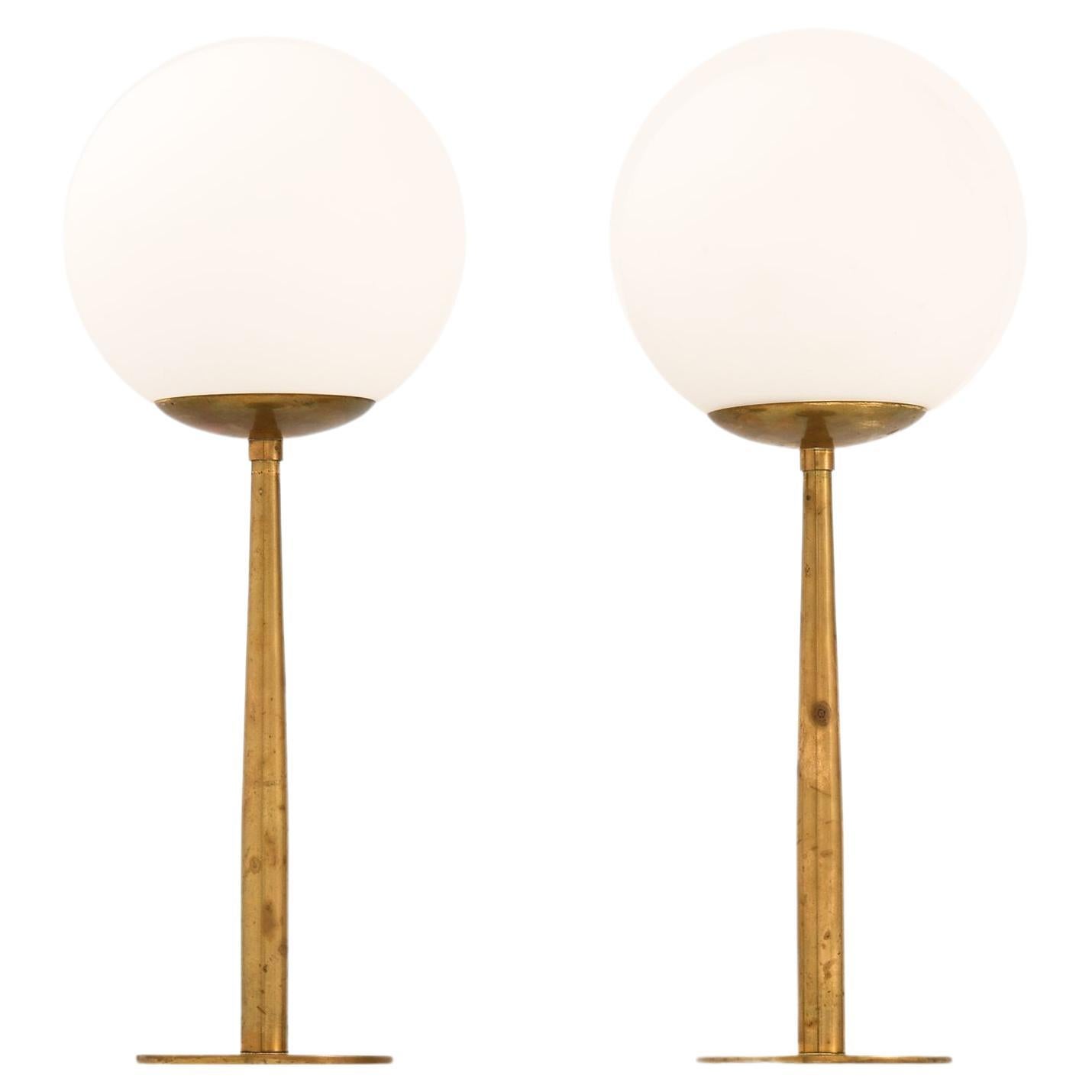 Pair of Table Lamp in Brass & Matte Opaline Glass by Hans-Agne Jakobsson, 1950’s For Sale