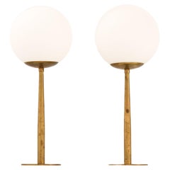 Vintage Pair of Table Lamp in Brass & Matte Opaline Glass by Hans-Agne Jakobsson, 1950’s