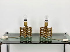 Pair of Table Lamp in Faux Bamboo and Brass, Italy, 1960s