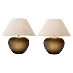 Pair of Table Lamp in Handblown Glass with Stone Finish Pair of Table Lamp in Handblown Glass with Stone Finish