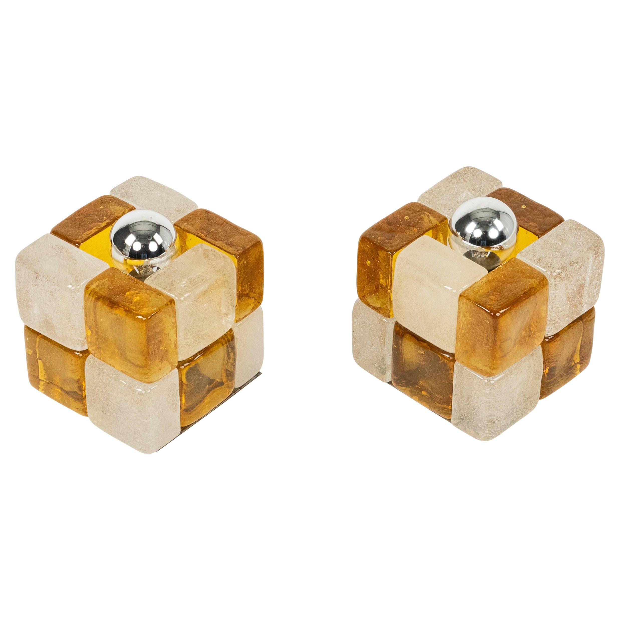 Pair of Table Lamp in Murano Glass Cube by Albano Poli for Poliarte, Italy 1970s