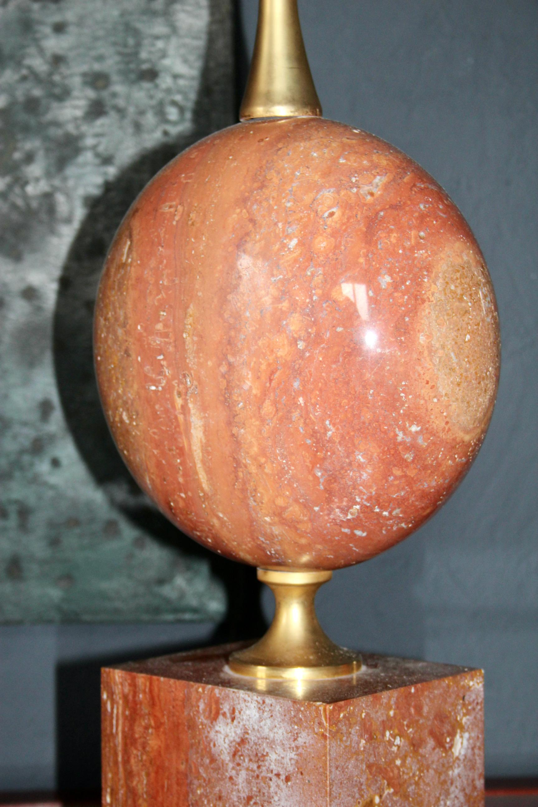 Pair of table Lamp in Red Travertine by Philippe Barbier For Sale 6