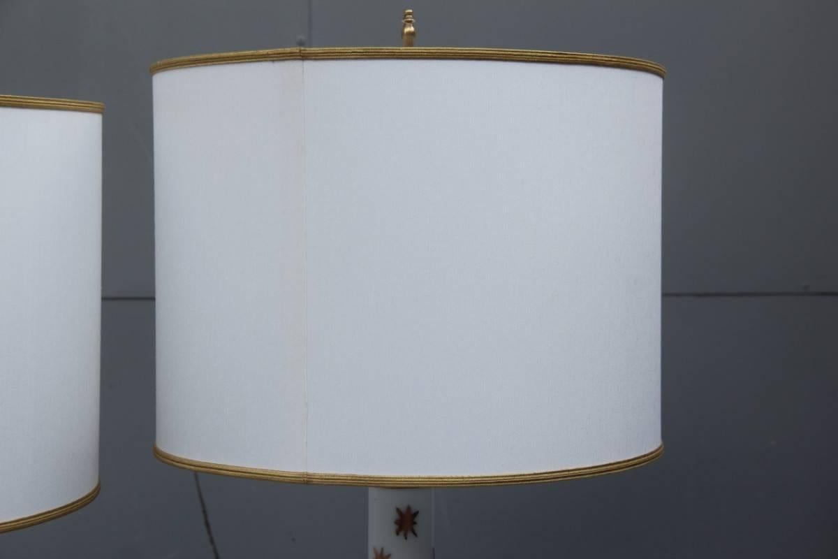 Mid-20th Century Pair of Table Lamp Italian Design 1960s Opaline Glass White Gold  For Sale