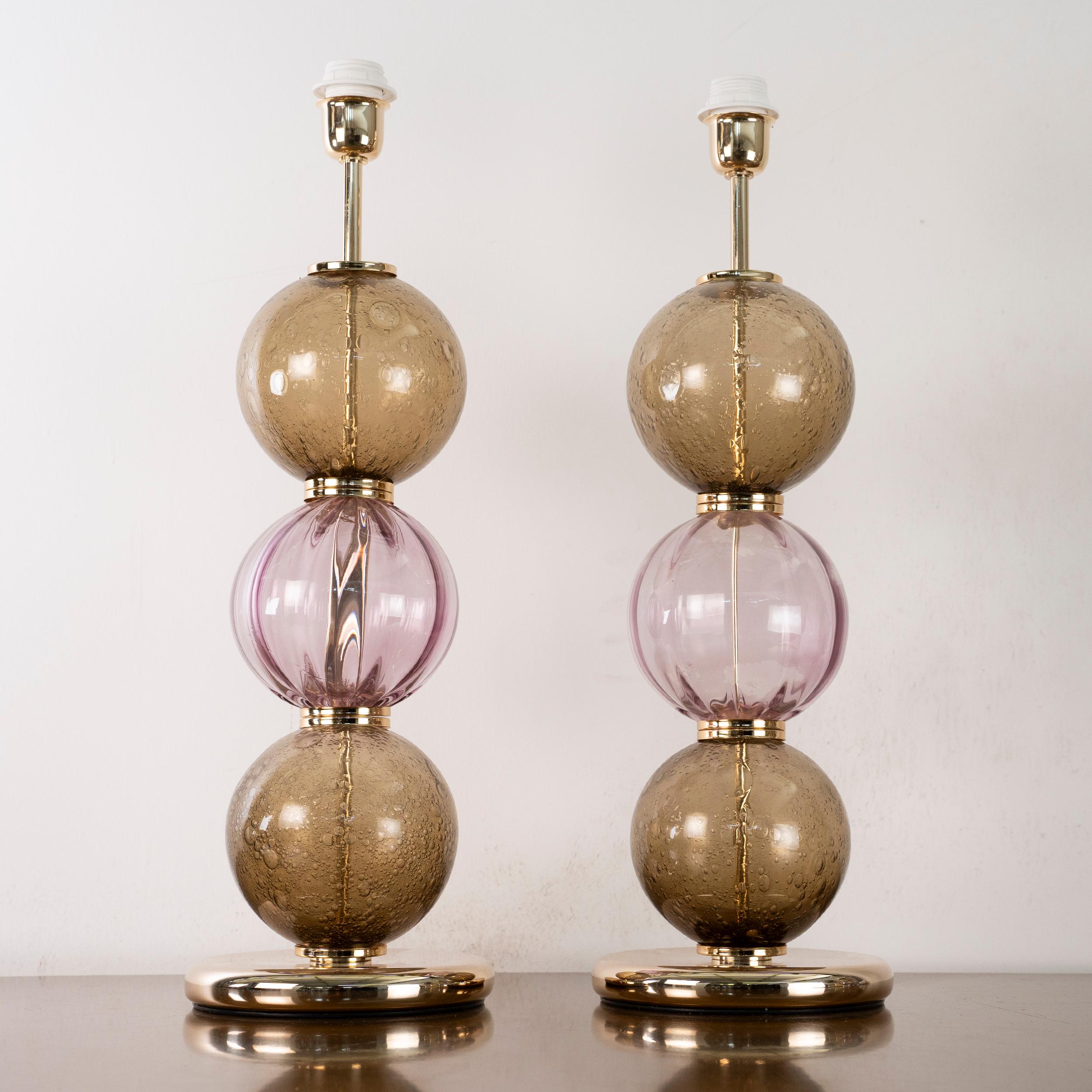 Paire de lampes de table Ball and Ball Murano Vintage Mazzega Made in Italy en stock en vente 2