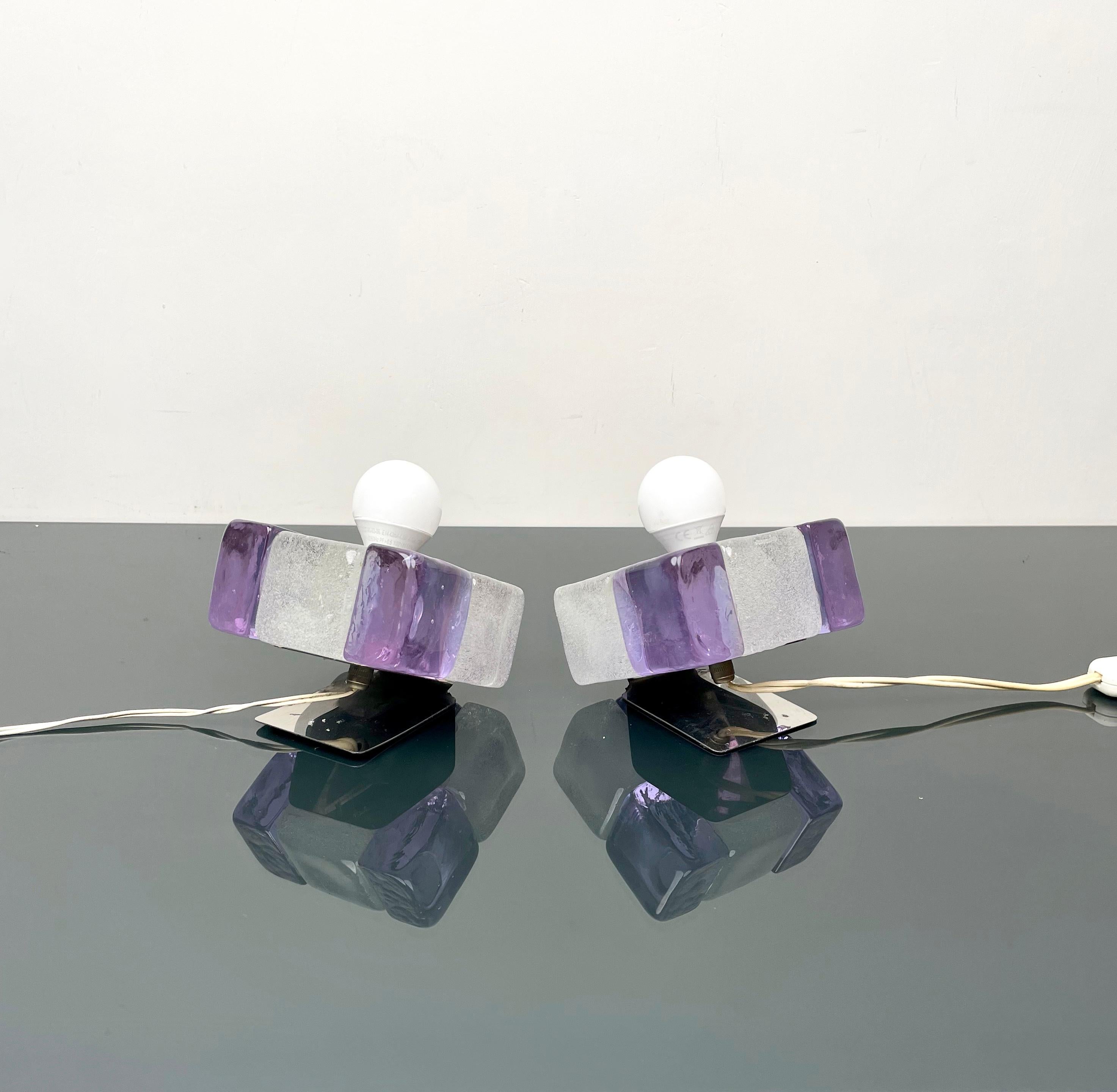 Paire de lampes de bureau en verre de Murano et acier par Albano Poli pour Poliarte, Italie, années 1970 en vente 3