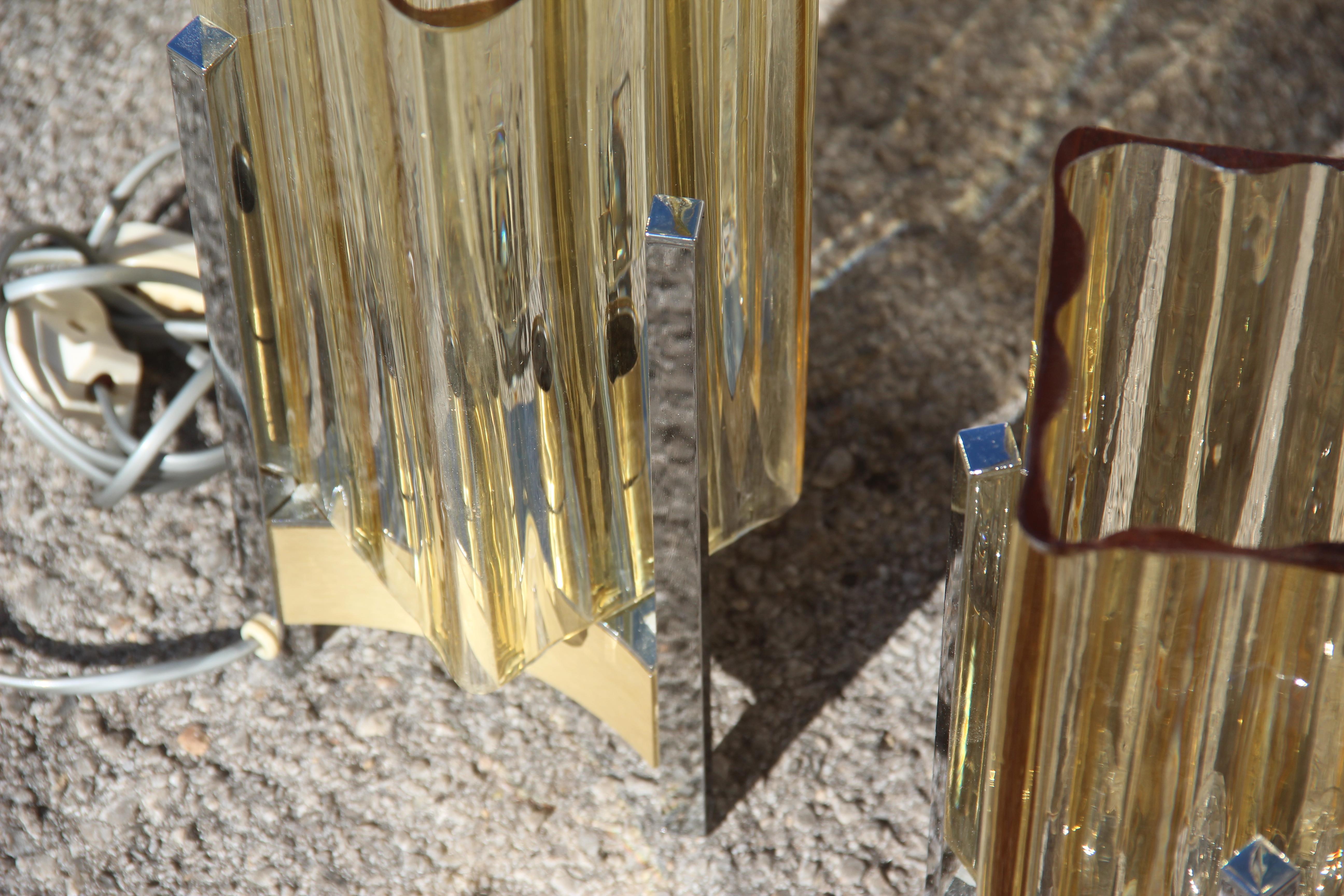 Pair of Table Lamp Sciolari Design Cubic Form Steel Yellow Murano Glass Italian im Zustand „Gut“ in Palermo, Sicily