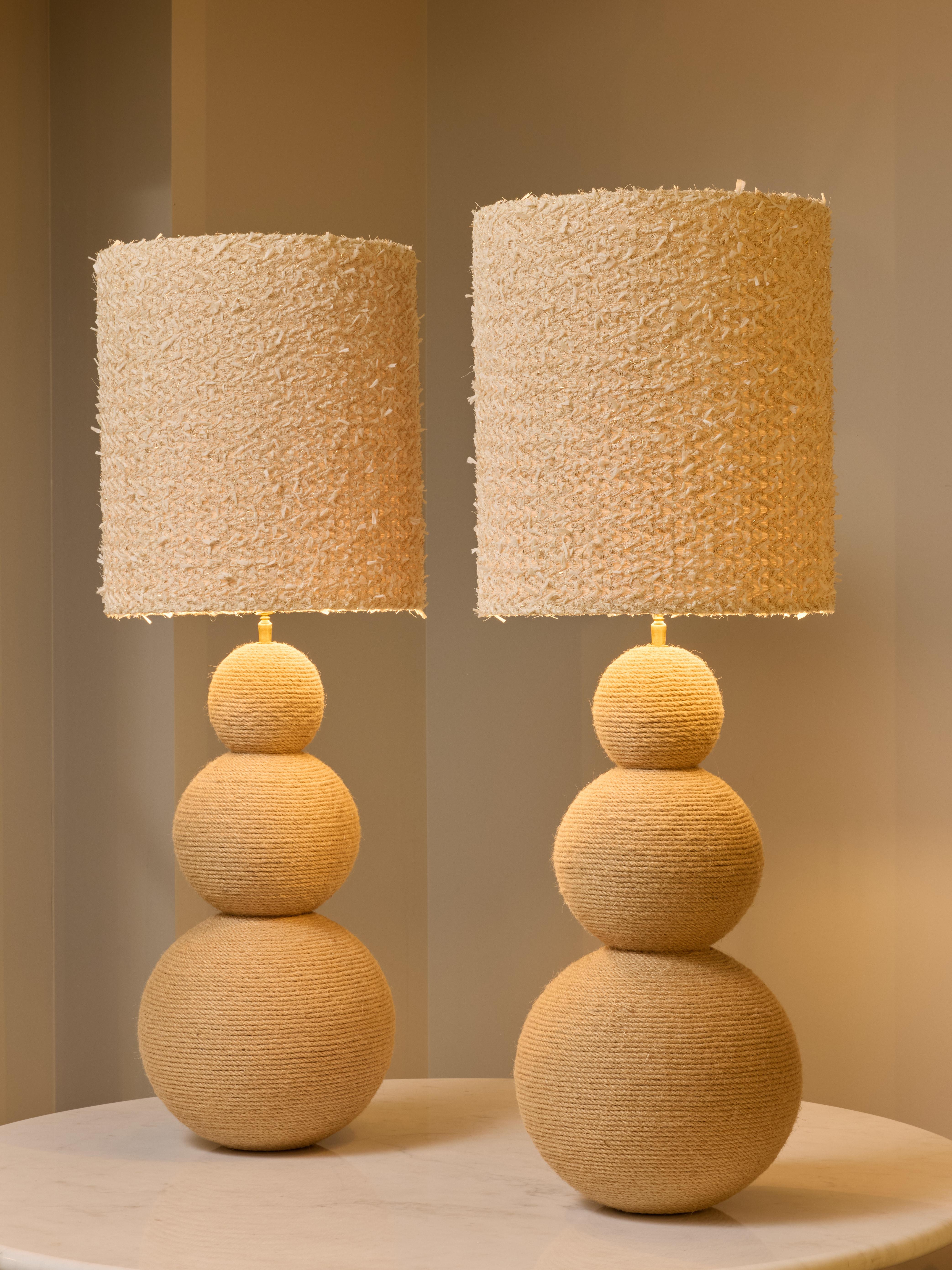 Modern Pair of Table Lamp Wrapped in Rope For Sale