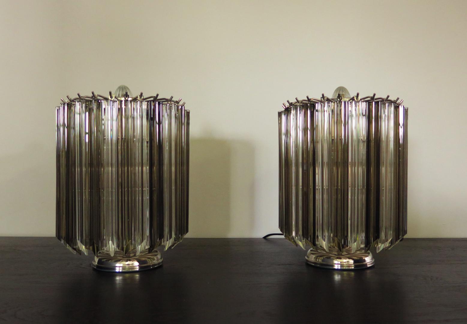 Pair of Table Lamps, 24 Transparent and Smoked Quadriedri, Murano, 1990s For Sale 8