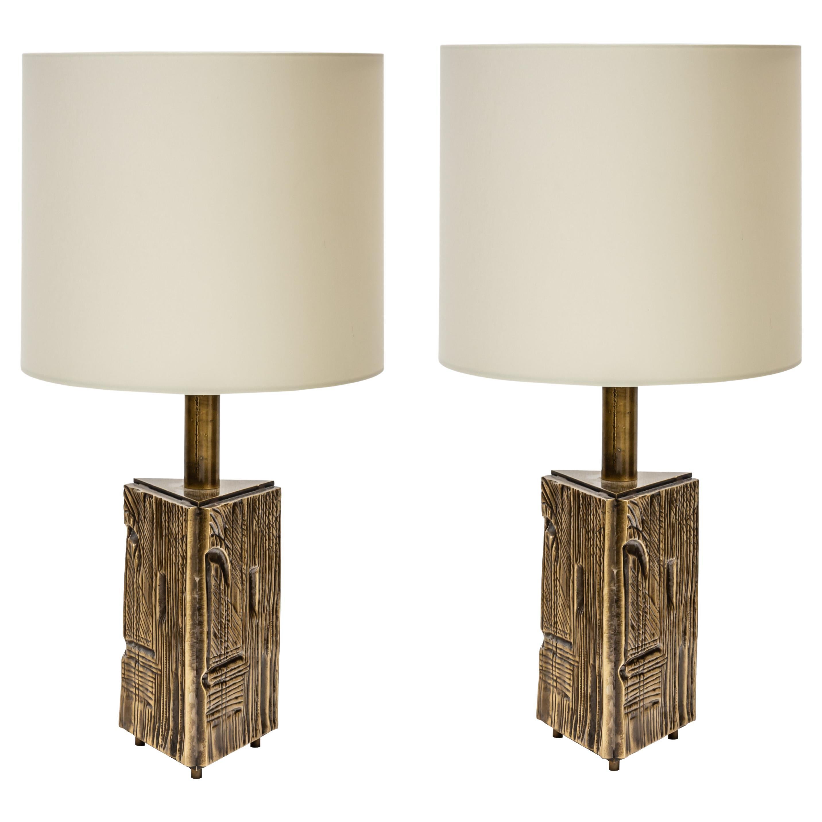 Pair of Table Lamps 60s Italian Design by Luciano Frigerio Cream Silk Shades