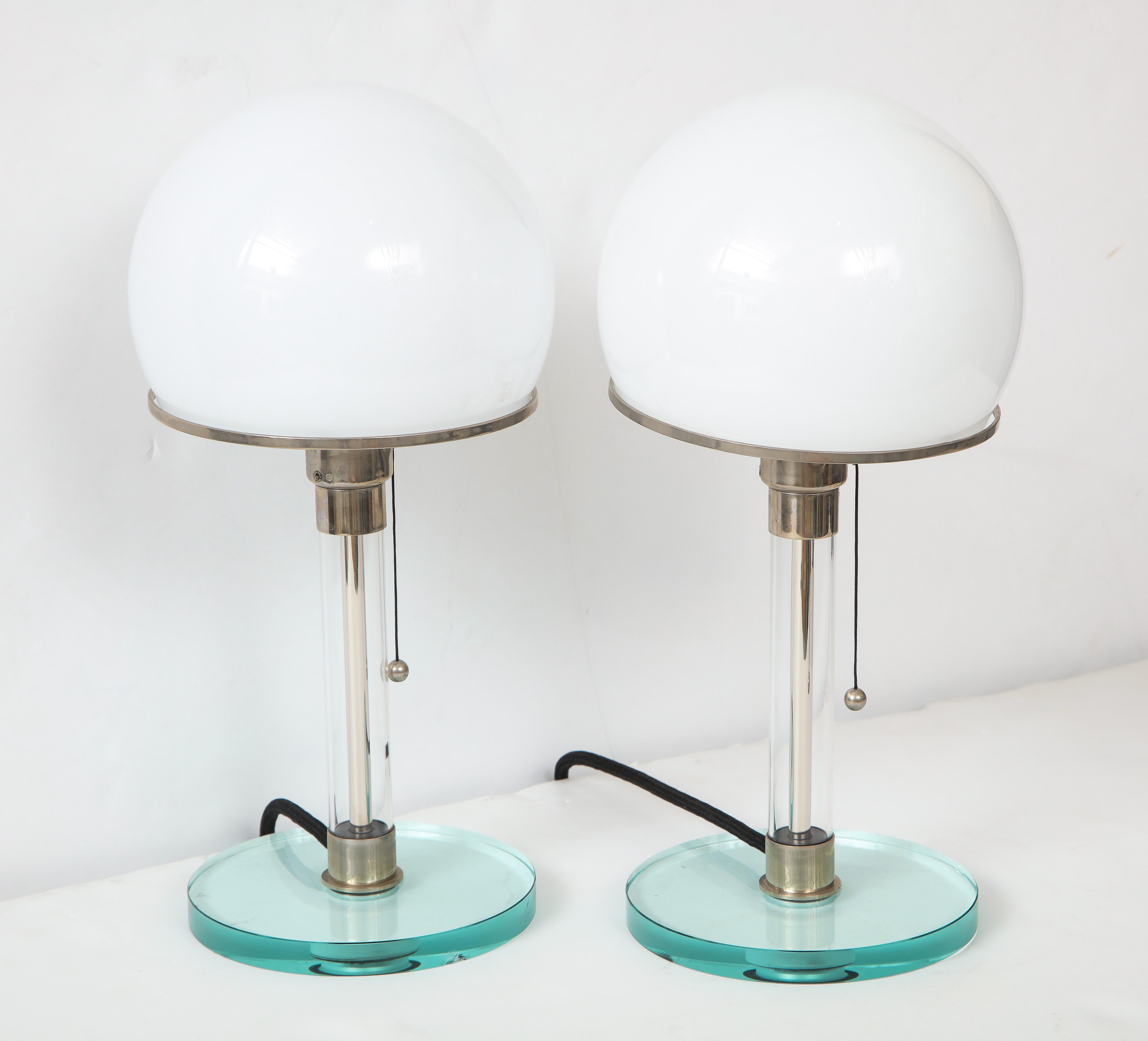 Glass Pair of Table Lamps after the Design by Wilhelm Wagenfeld