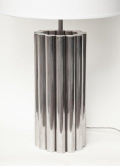 Pair of Table Lamps Architectural Mid-Century Modern Polished Nickel Cylinders
