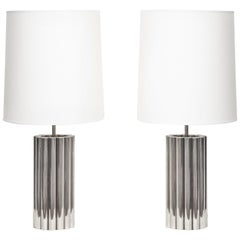 Pair of Table Lamps Architectural Mid-Century Modern Polished Nickel Cylinders