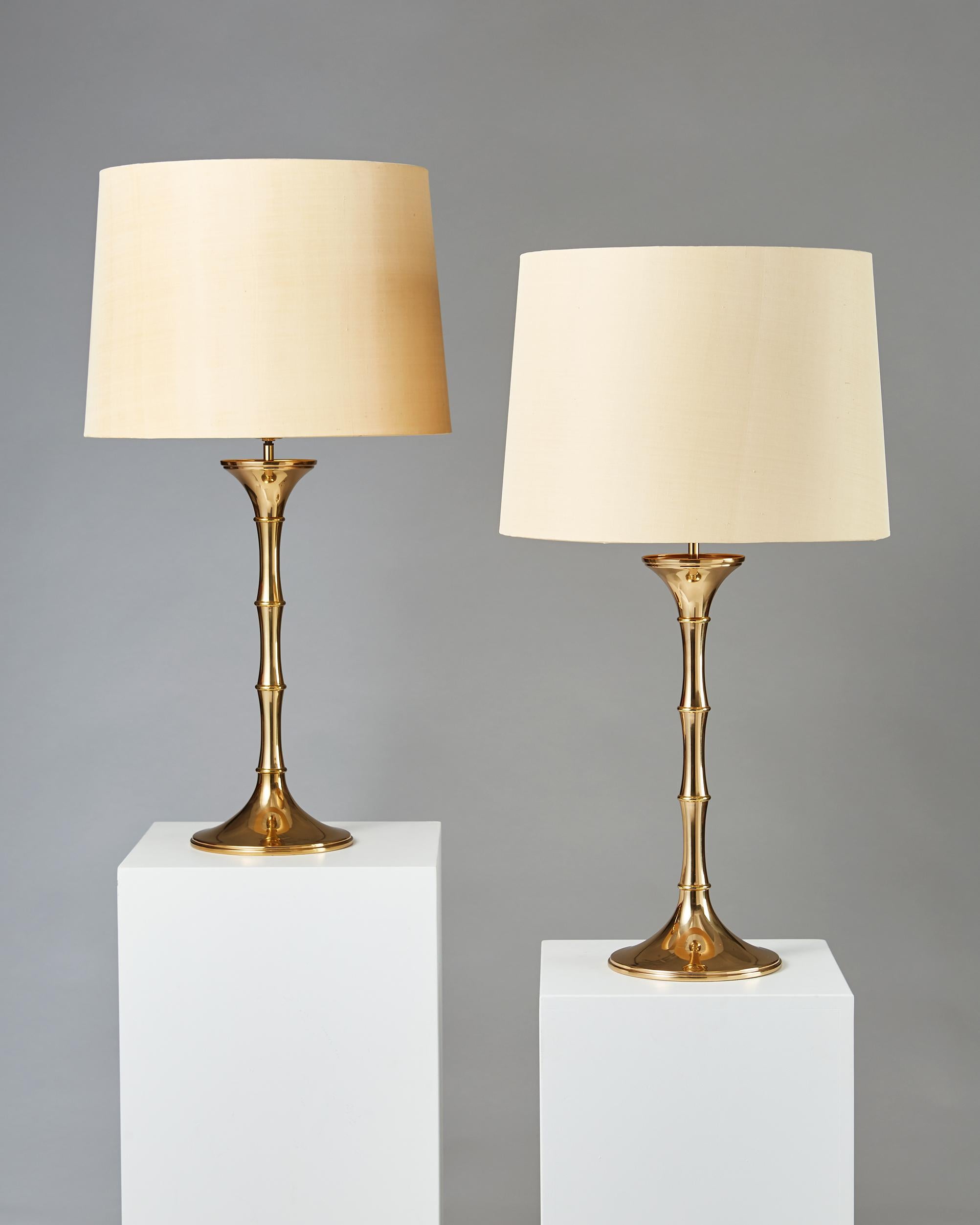 Pair of table lamps ‘Bamboo MI1’ designed by Ingo Maurer, Germany, 1968. Brass.