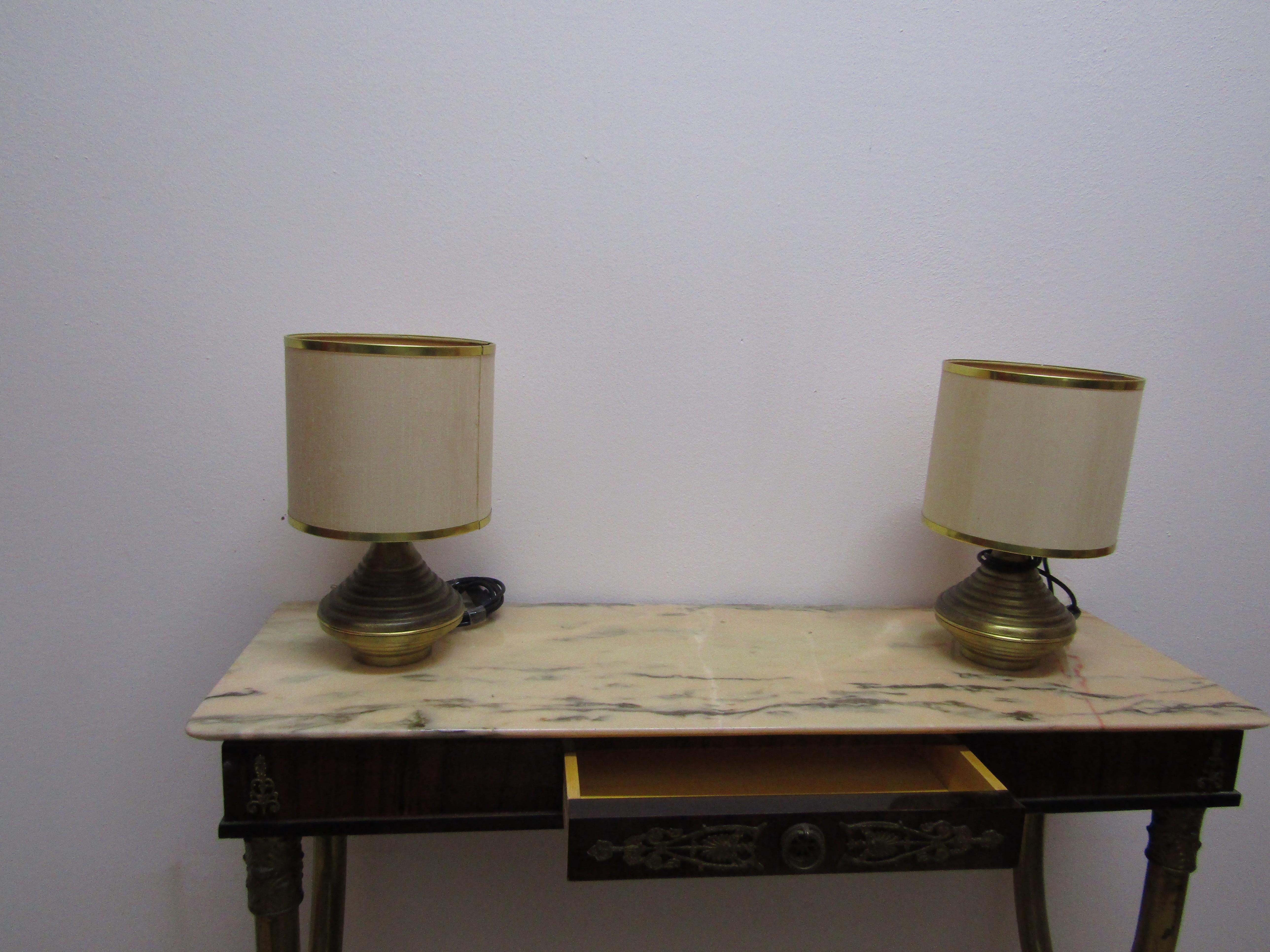Mid-Century Modern midcenturyPair of Table Lamps Base in Antique Brass For Sale