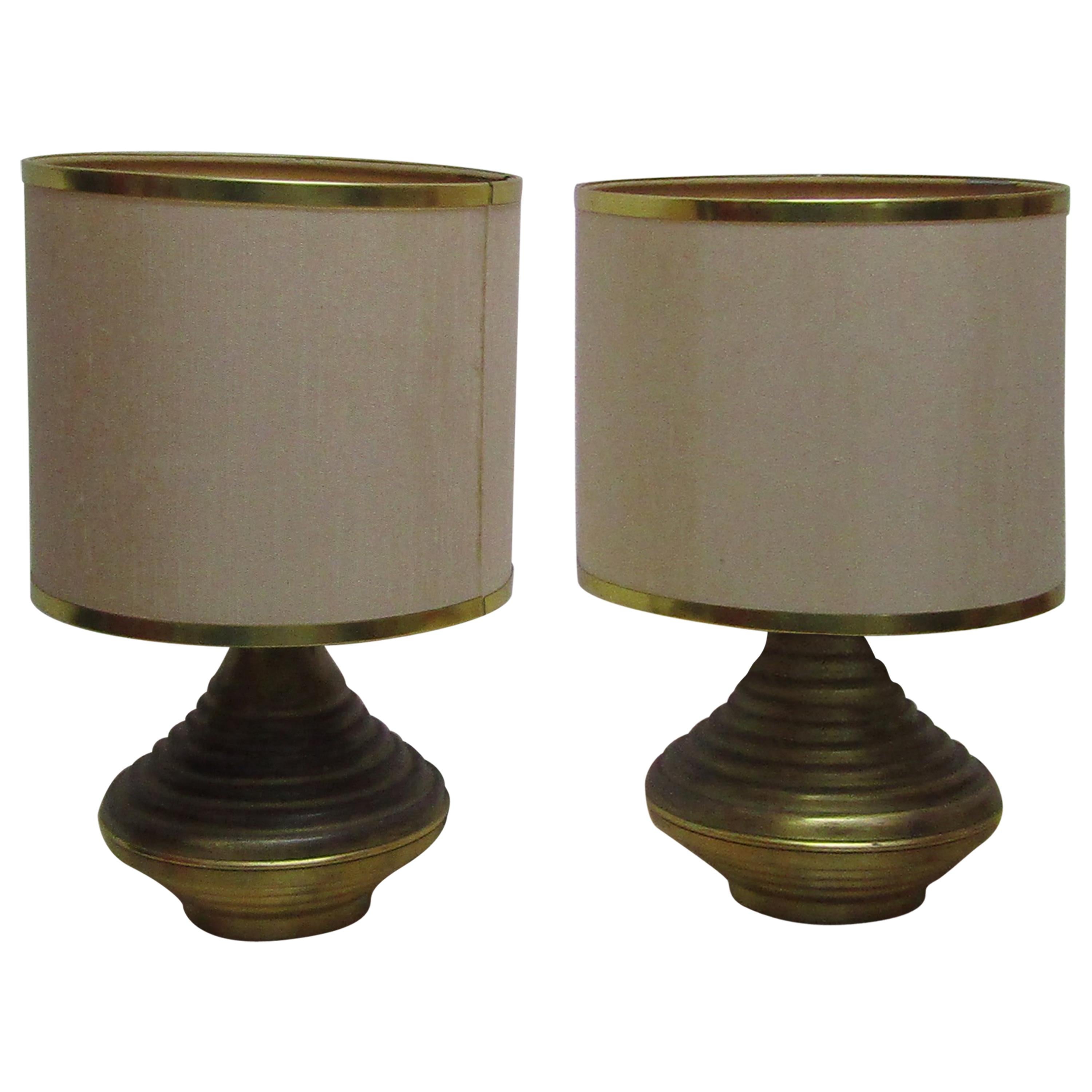 midcenturyPair of Table Lamps Base in Antique Brass For Sale