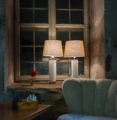 Pair of Table Lamps, Bergboms Sweden - Elegant White glass and brass