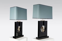 Pair of Table Lamps Black Resin and Pyrite by Stan Usel