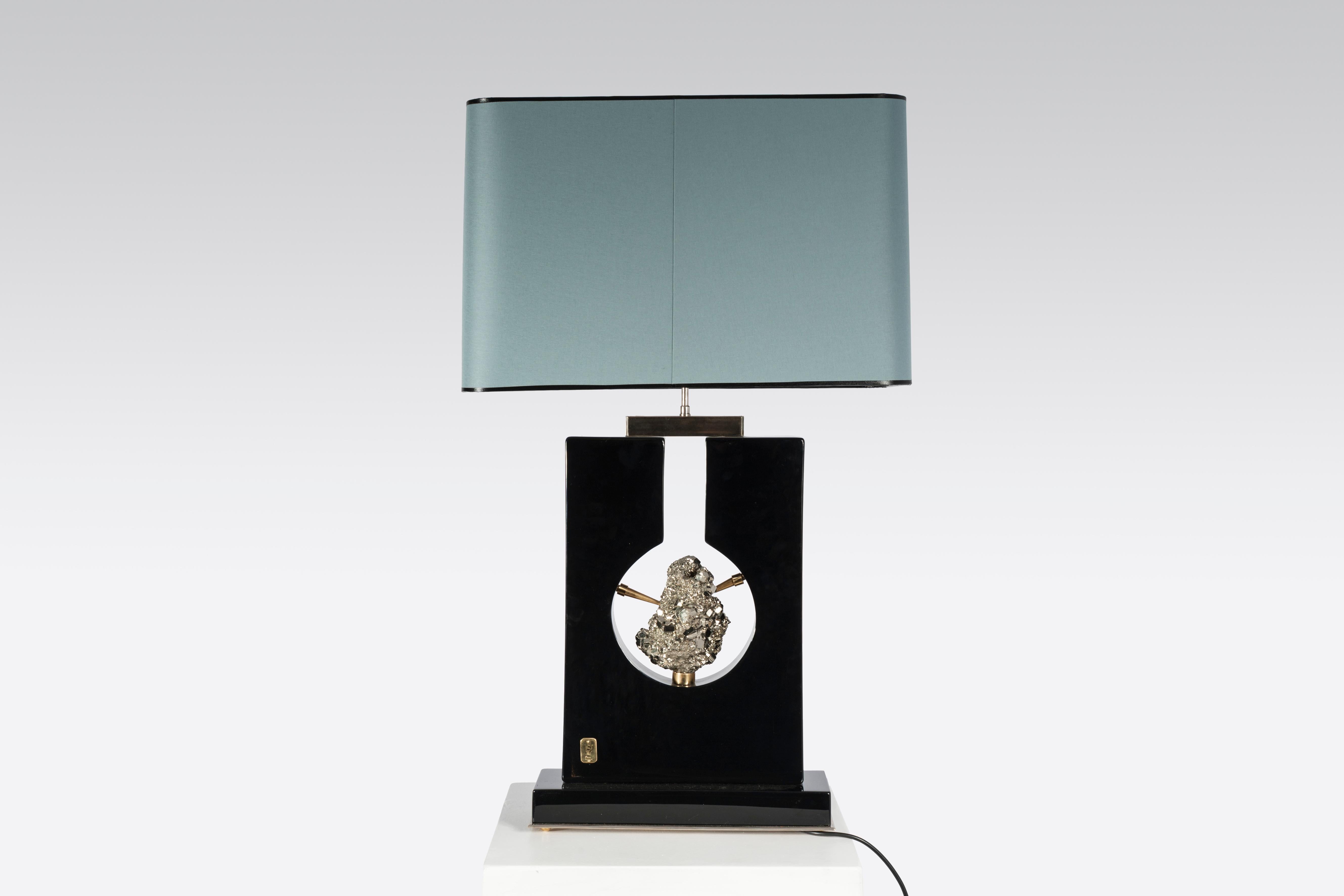 Pair of Table Lamps Black Resin and Pyrite by Stan Usel In Excellent Condition For Sale In New York, NY