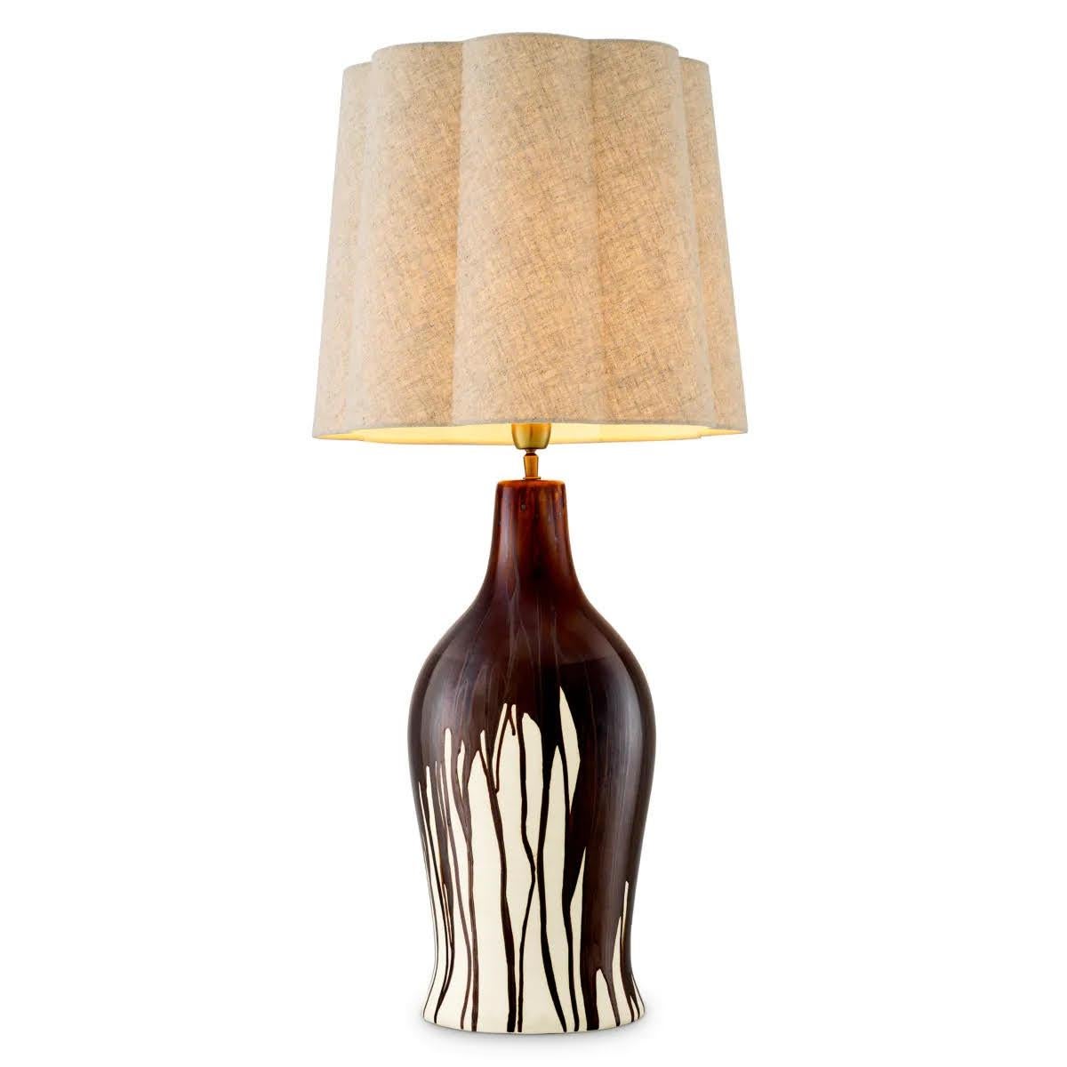 Modern Pair of Table Lamps, Brown Drip Effect, Vintage Brass Finish For Sale