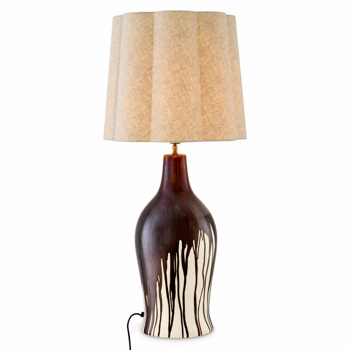 Contemporary Pair of Table Lamps, Brown Drip Effect, Vintage Brass Finish For Sale