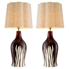 Pair of Table Lamps, Brown Drip Effect, Vintage Brass Finish