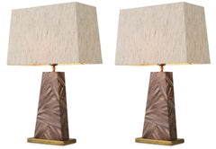 Pair of Table Lamps Brown Straw Marquetry