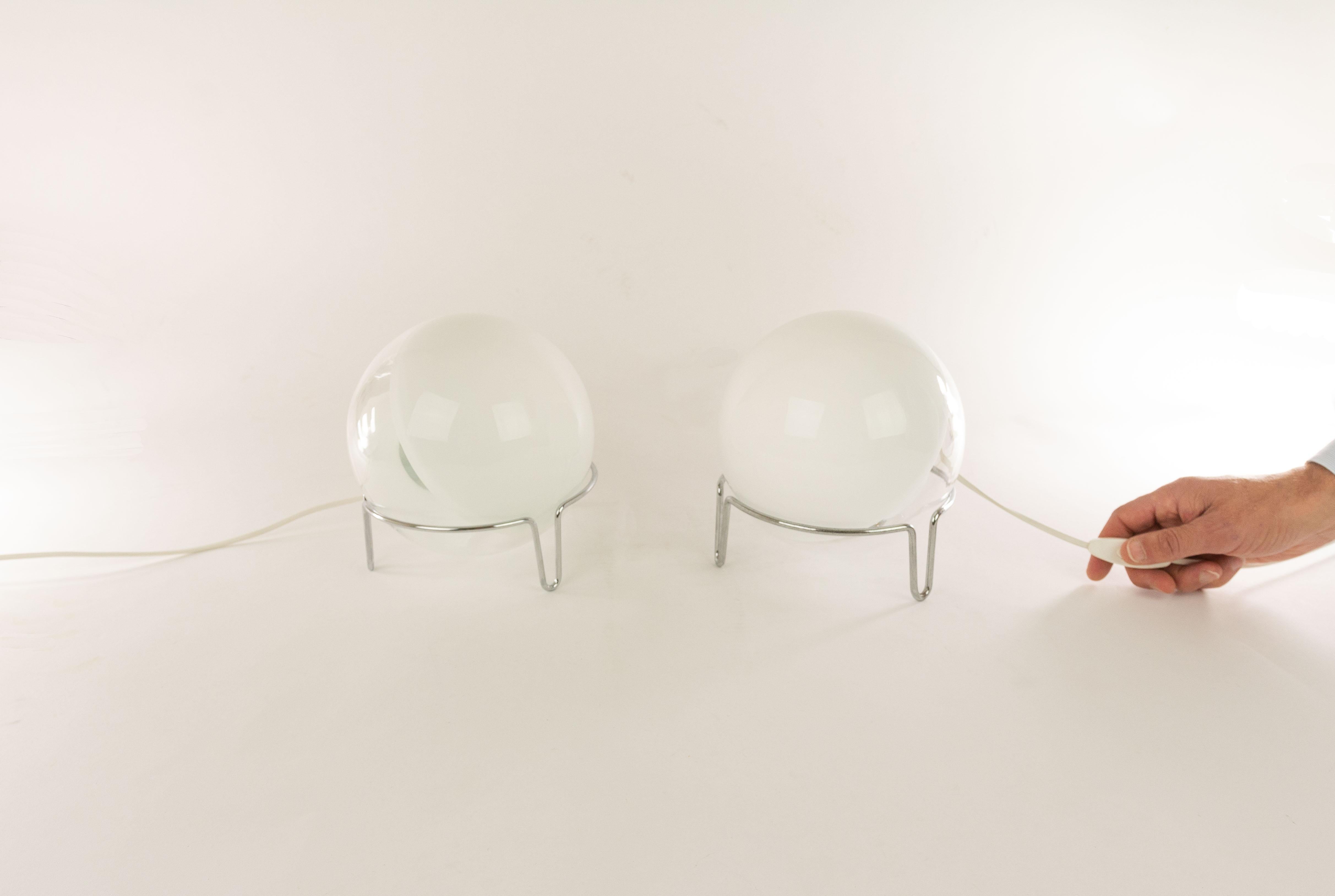 Metal Pair of Table Lamps by Angelo Mangiarotti in Murano Glass for Skipper, 1980s