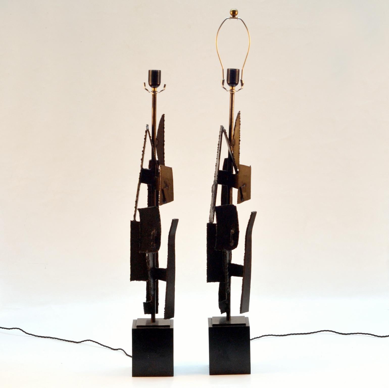 Pair of Table Lamps by Artist Harry Balmer in Oxidized Steel 2