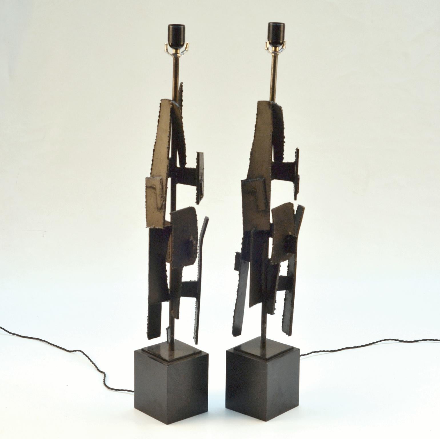 Pair of Table Lamps by Artist Harry Balmer in Oxidized Steel 3