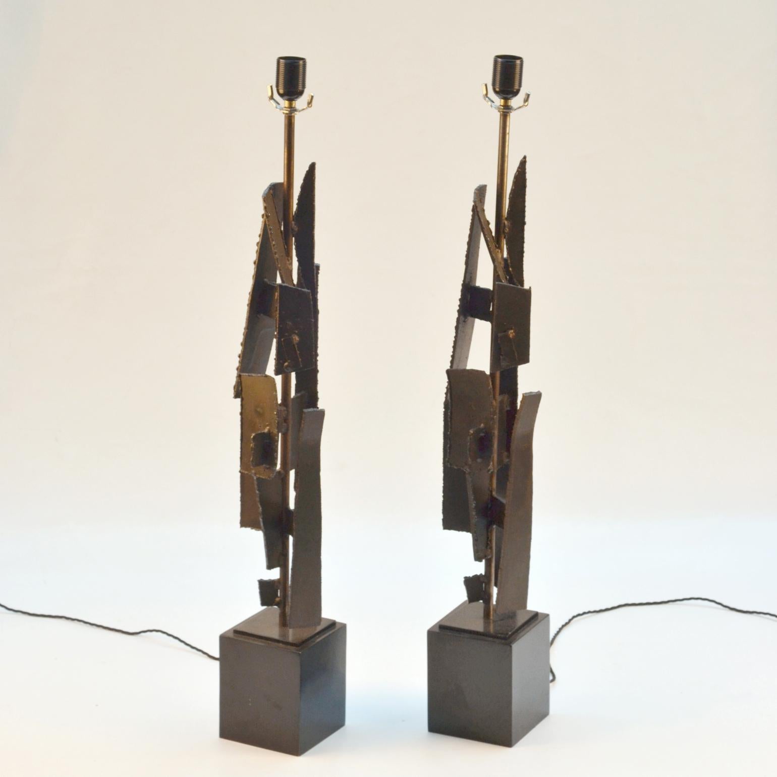 Pair of Table Lamps by Artist Harry Balmer in Oxidized Steel 4