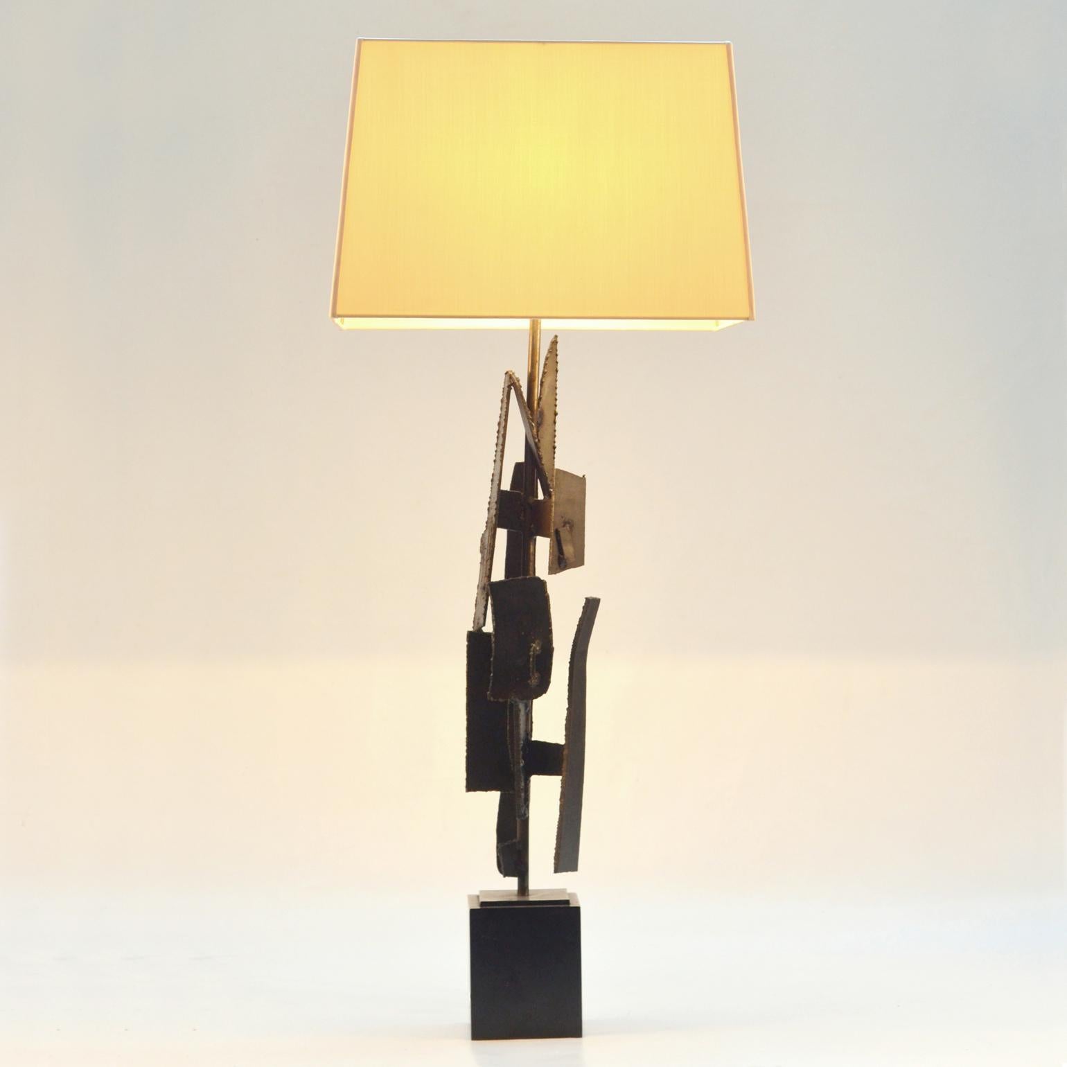 Brutalist Pair of Table Lamps by Artist Harry Balmer in Oxidized Steel