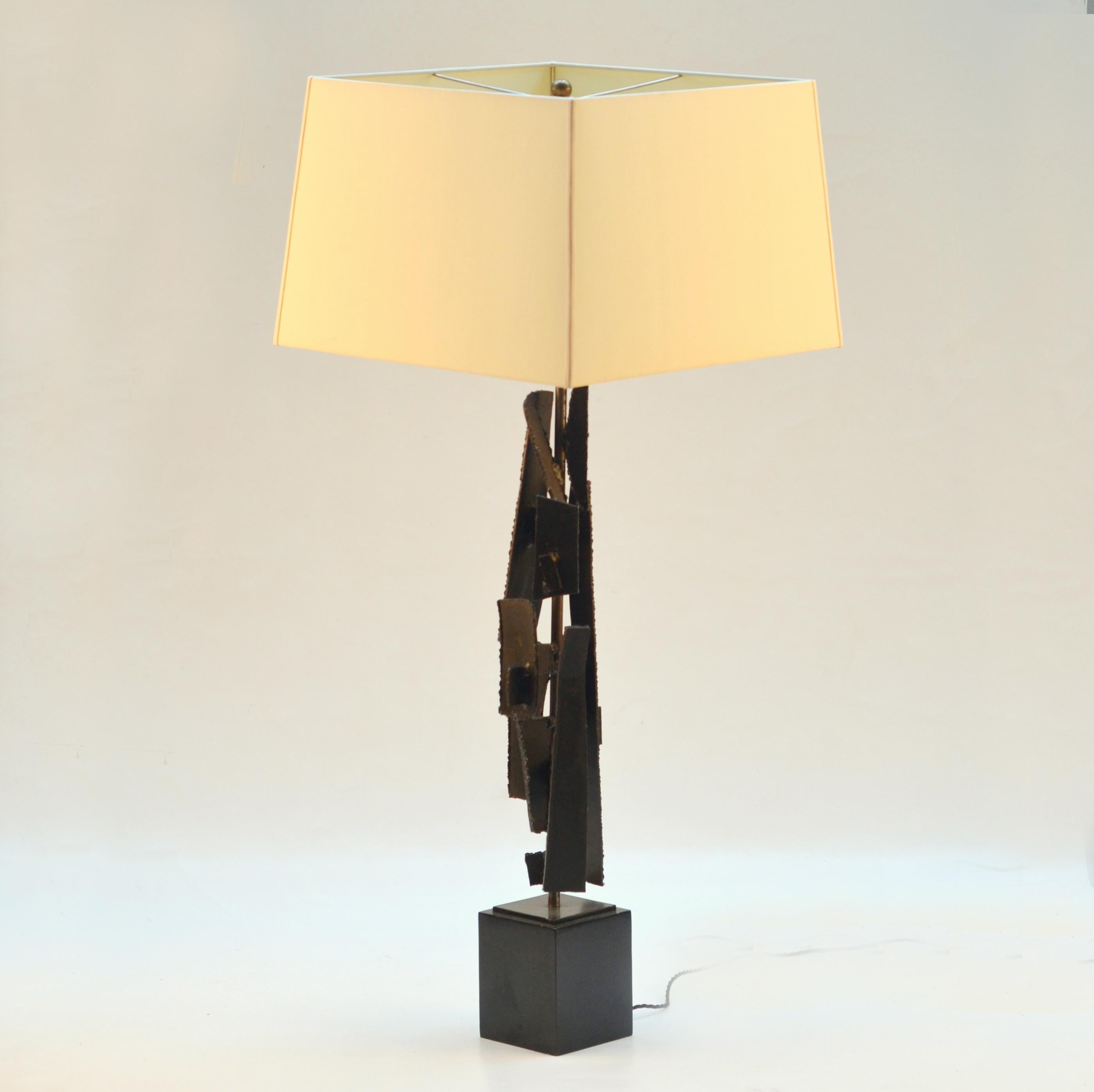 Cut Steel Pair of Table Lamps by Artist Harry Balmer in Oxidized Steel