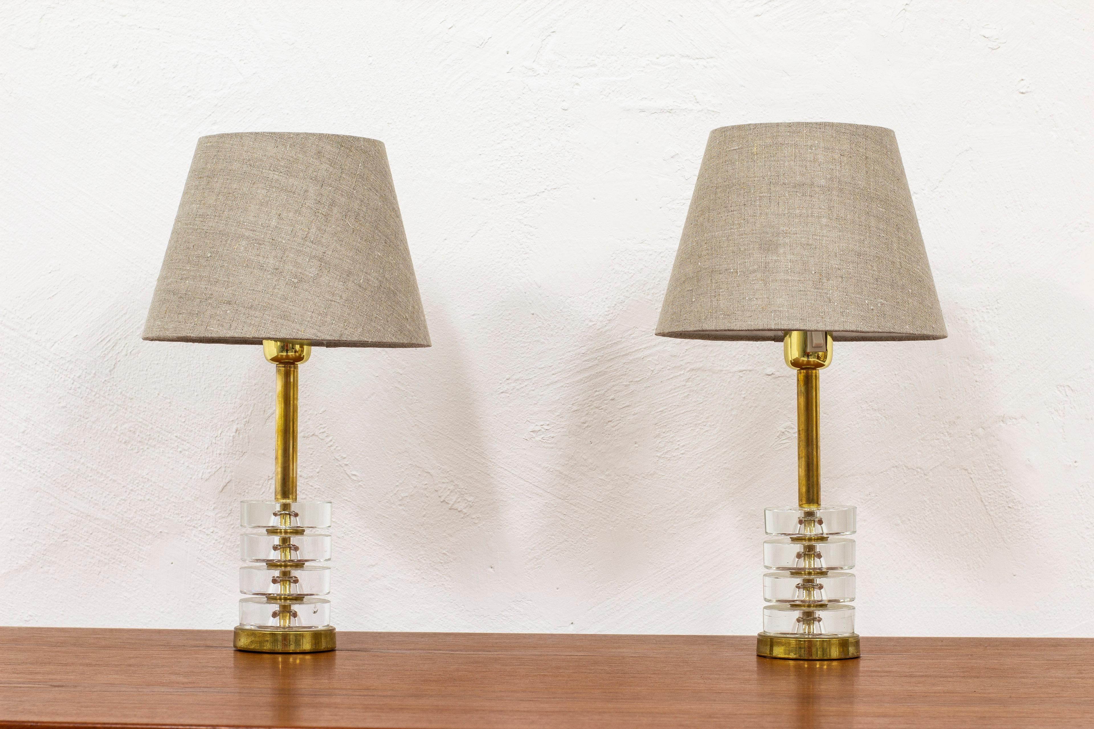 Mid-20th Century Pair of Table Lamps by Carl Fagerlund, Orrefors, Sweden, 1950s