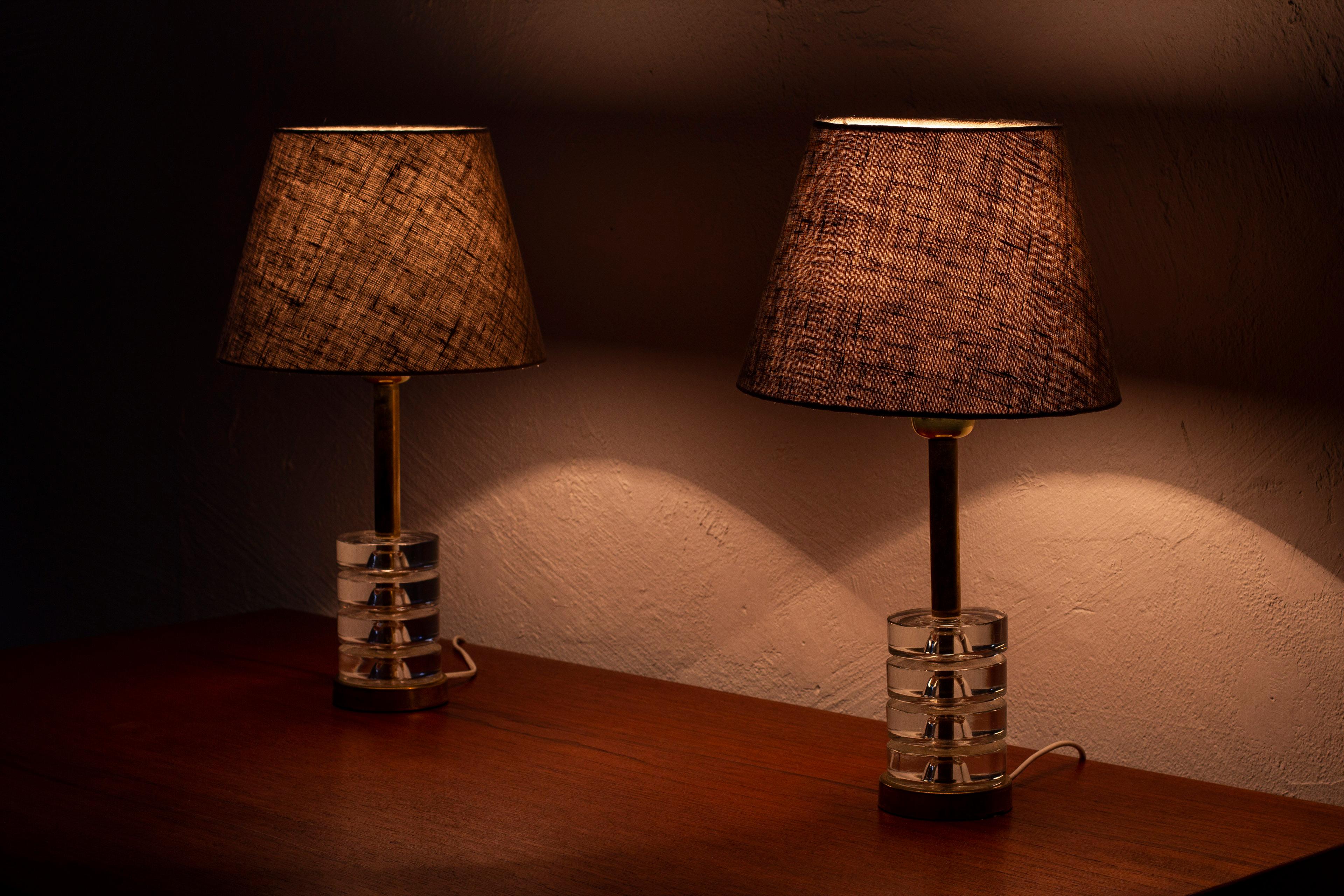 Pair of Table Lamps by Carl Fagerlund, Orrefors, Sweden, 1950s 2