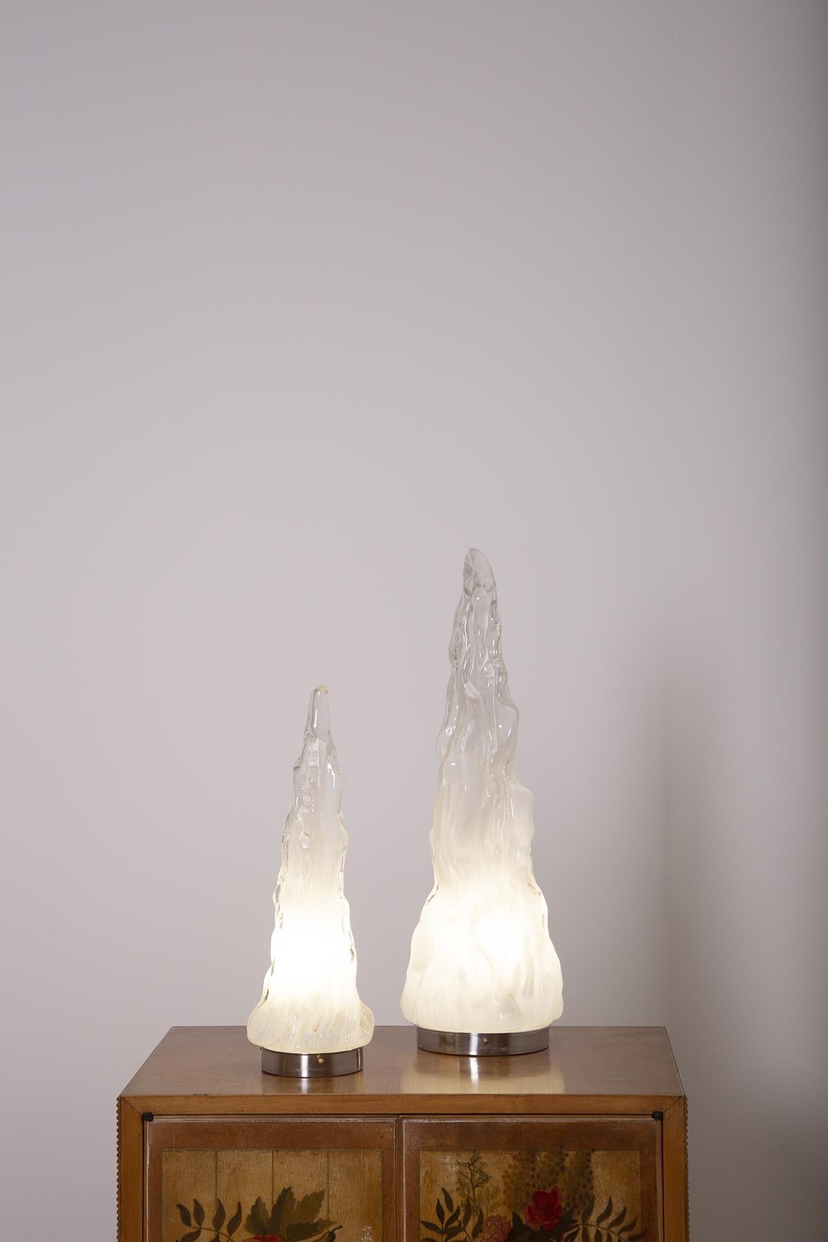 Pair of Table Lamps by Carlo Nason for Vistosi in White Murano Glass, 1960 1