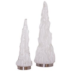 Pair of Table Lamps by Carlo Nason for Vistosi in White Murano Glass, 1960