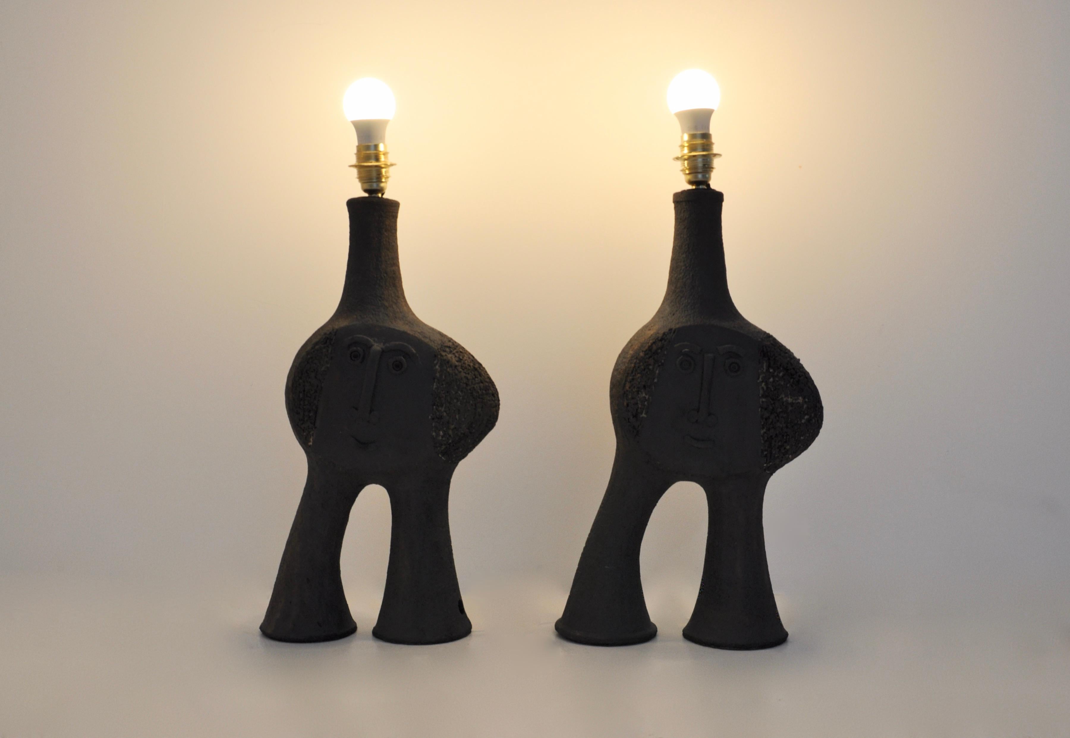 Mid-Century Modern Pair of Table Lamps by Dominique Pouchain For Sale