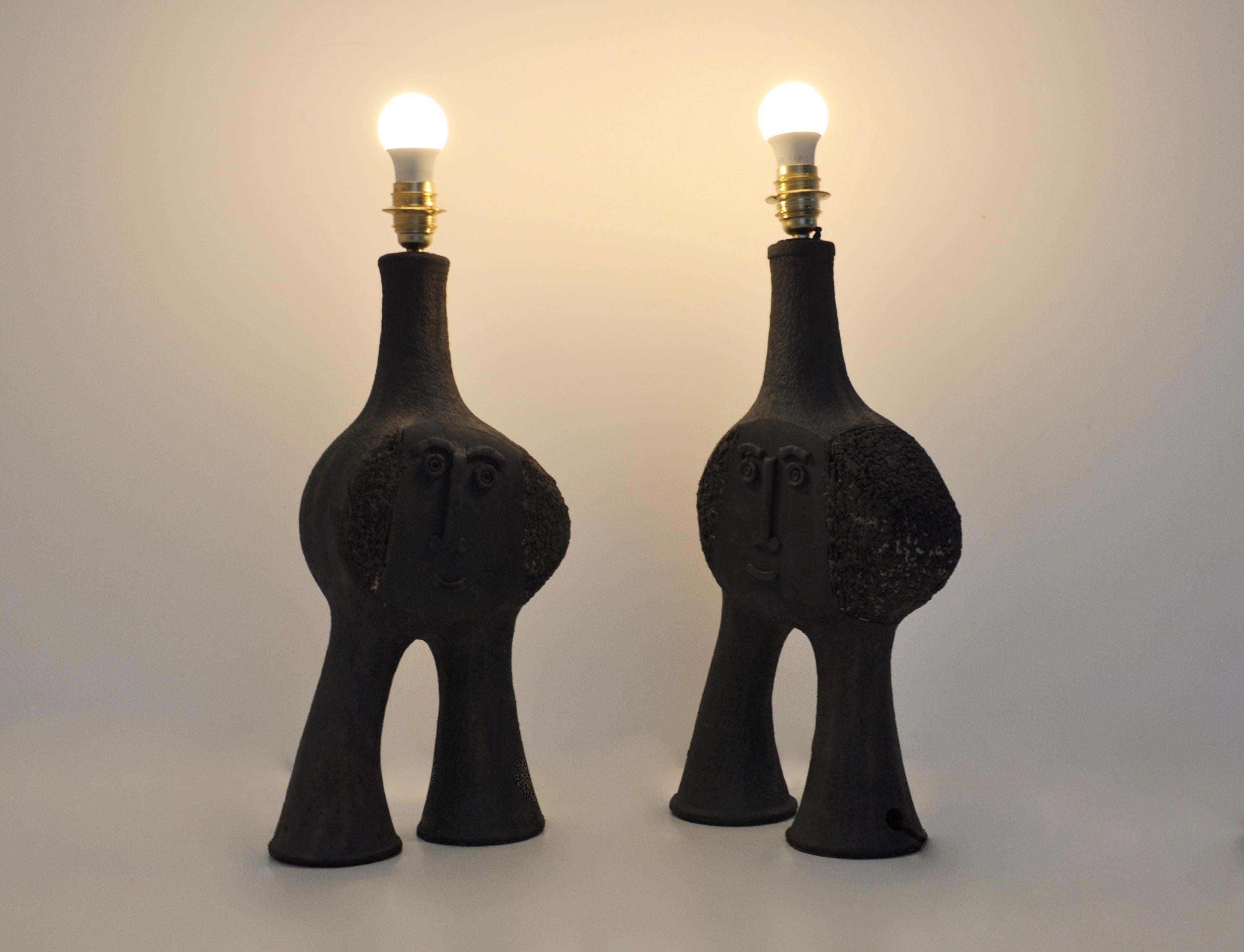 Ceramic Pair of Table Lamps by Dominique Pouchain For Sale