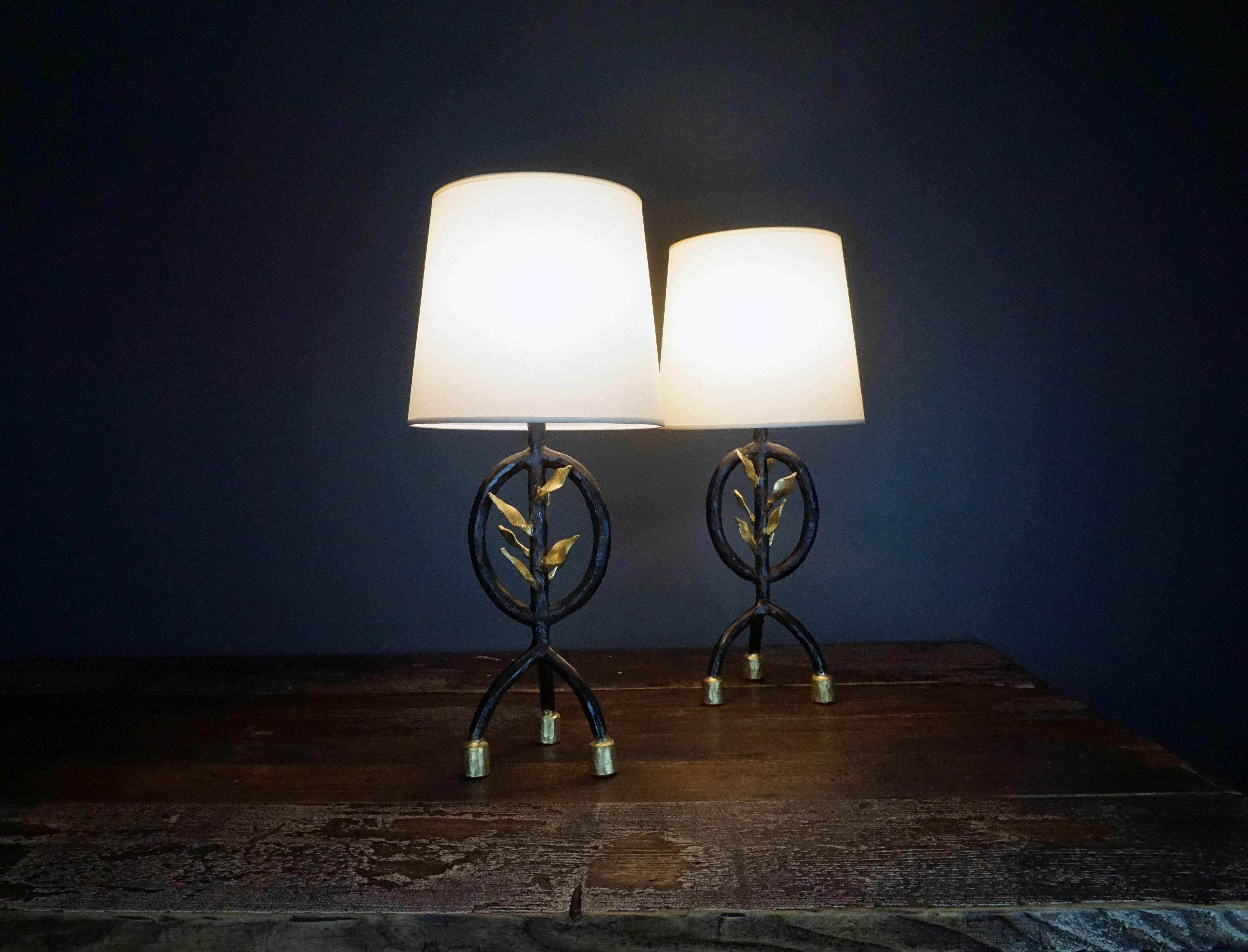 Wrought Iron Pair of Table Lamps by Elizabeth Garouste and Mattia Bonetti