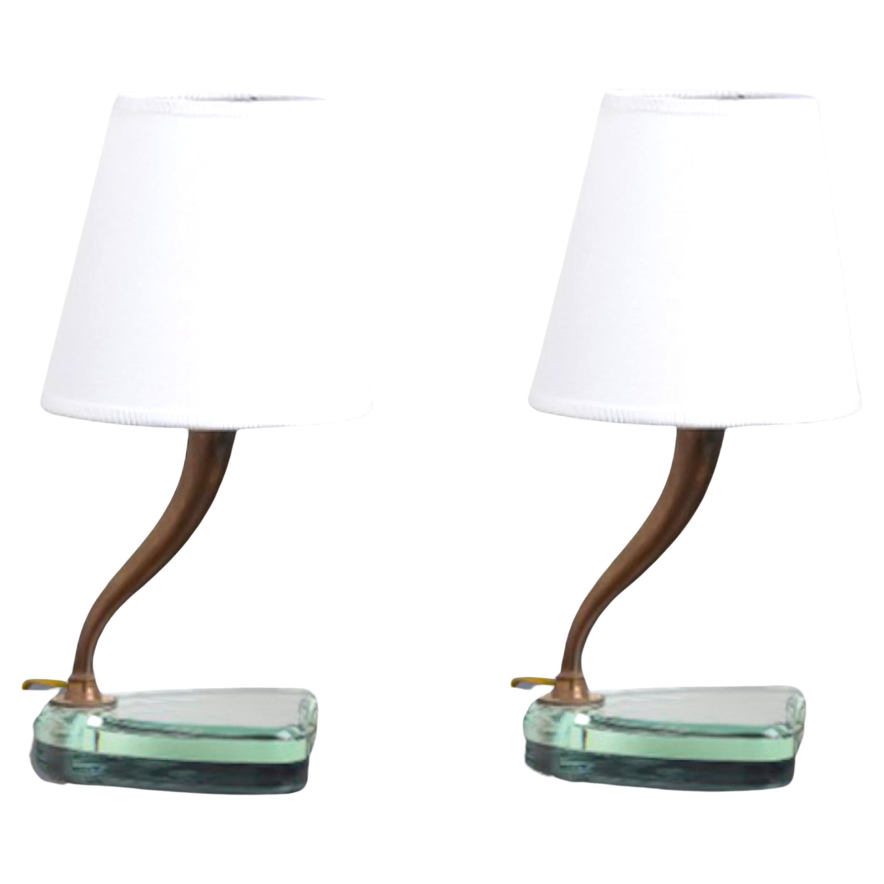 Pair of Table Lamps by Emilio Lancia, Crystal and Brass, Italy 1930s