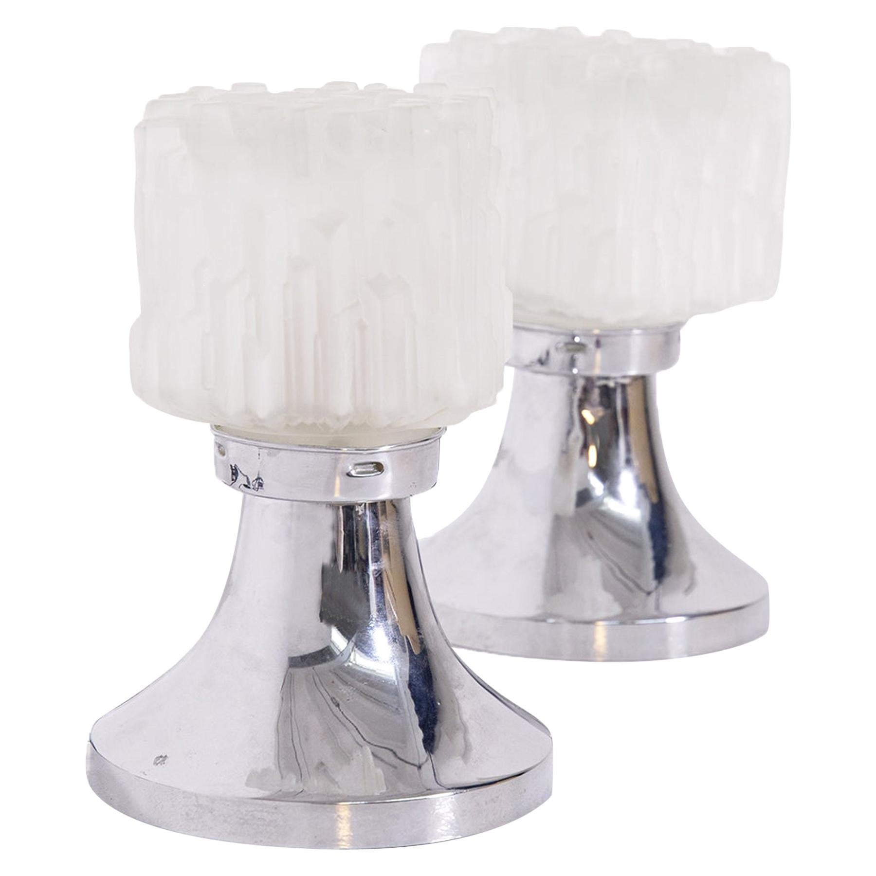 Pair of Table Lamps by Gaetano Sciolari in Satin Glass and Chrome Metal