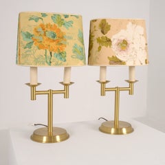 Pair of Table Lamps by Greta Lisa Jäderholm, Brass Floral Shades Finland 1960s